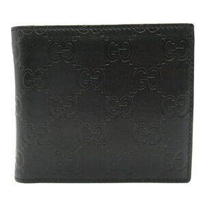 Gucci Leather Bi fold Wallet Guccissima Black